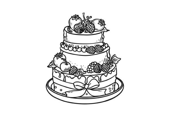 Download Outlined Cake Coloring Adults Page - Premium Resources