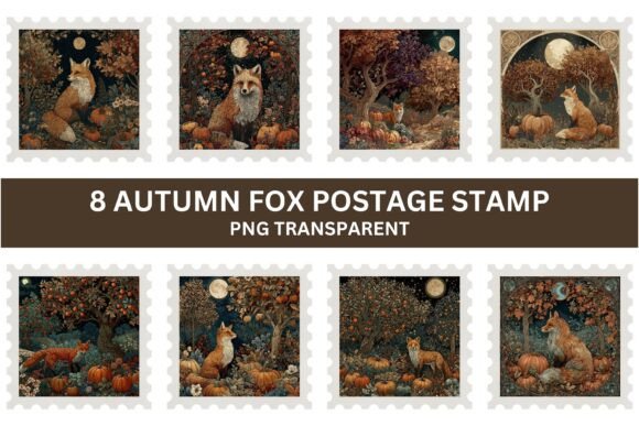 Download 8 Autumn Fox Postage Stamp Clipart - Premium Resources