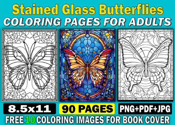 Download 90 Stained Glass Butterflies Adults Book - Premium Resources