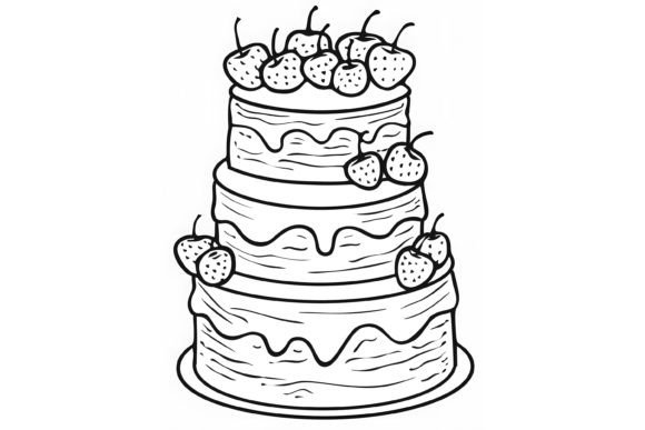 Download Outlined Cake Coloring Adults Page - Premium Resources