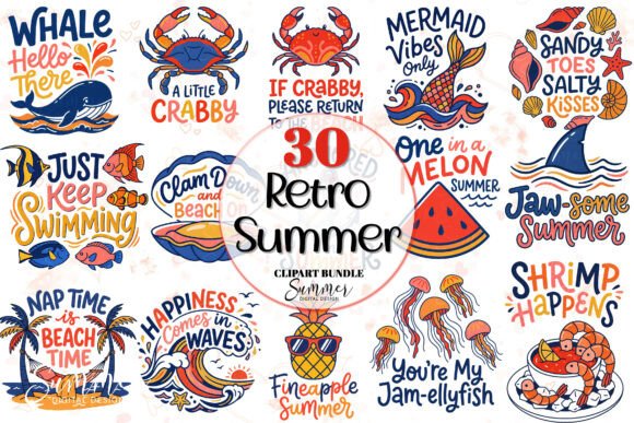 Download Retro Summer Beach Clipart Bundle - Bundle Collection